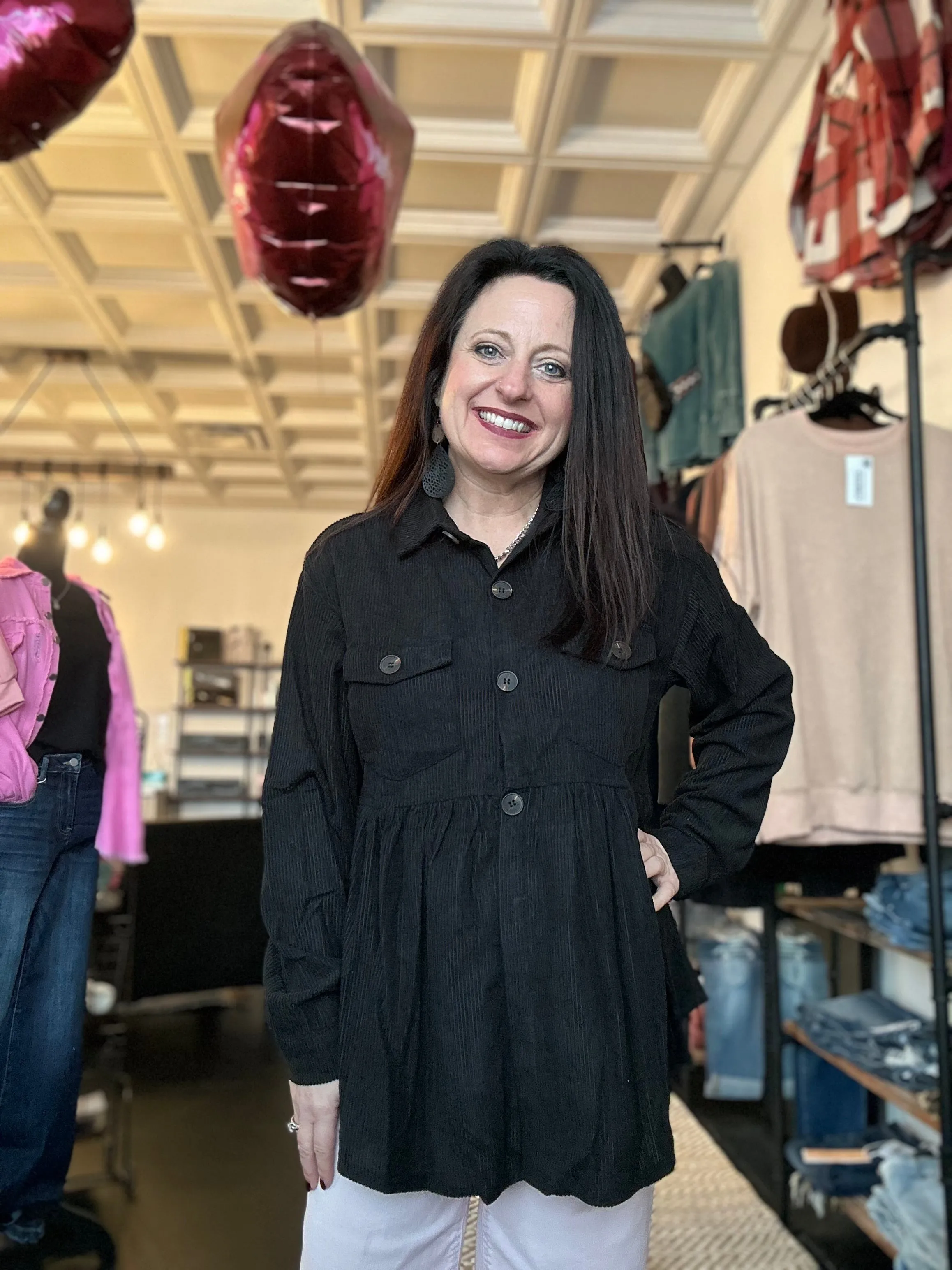 Corduroy Babydoll Button Down Top
