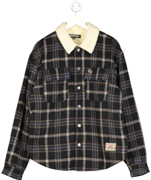 Criminal Damage Black Borg Lined Check Logo Plaque Shacket UK M
