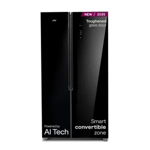 Godrej RS EONVELVET 646C 600L 3 Star Inverter Side-by-Side Refrigerator | Smart Convertible Zones | Toughened Glass Door | AI Freshness | Frost Free | Opera Black (2025 Model)