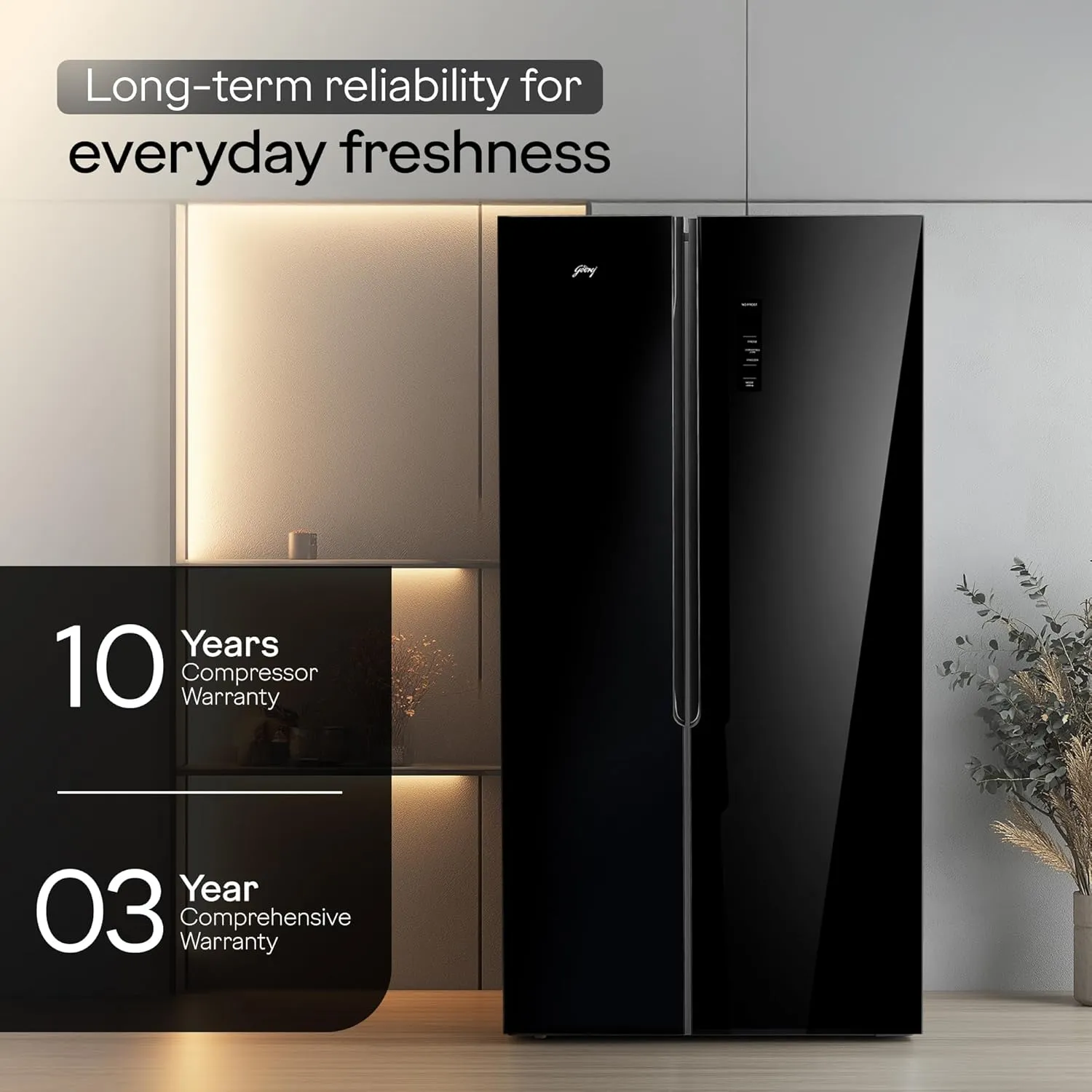 Godrej RS EONVELVET 646C 600L 3 Star Inverter Side-by-Side Refrigerator | Smart Convertible Zones | Toughened Glass Door | AI Freshness | Frost Free | Opera Black (2025 Model)