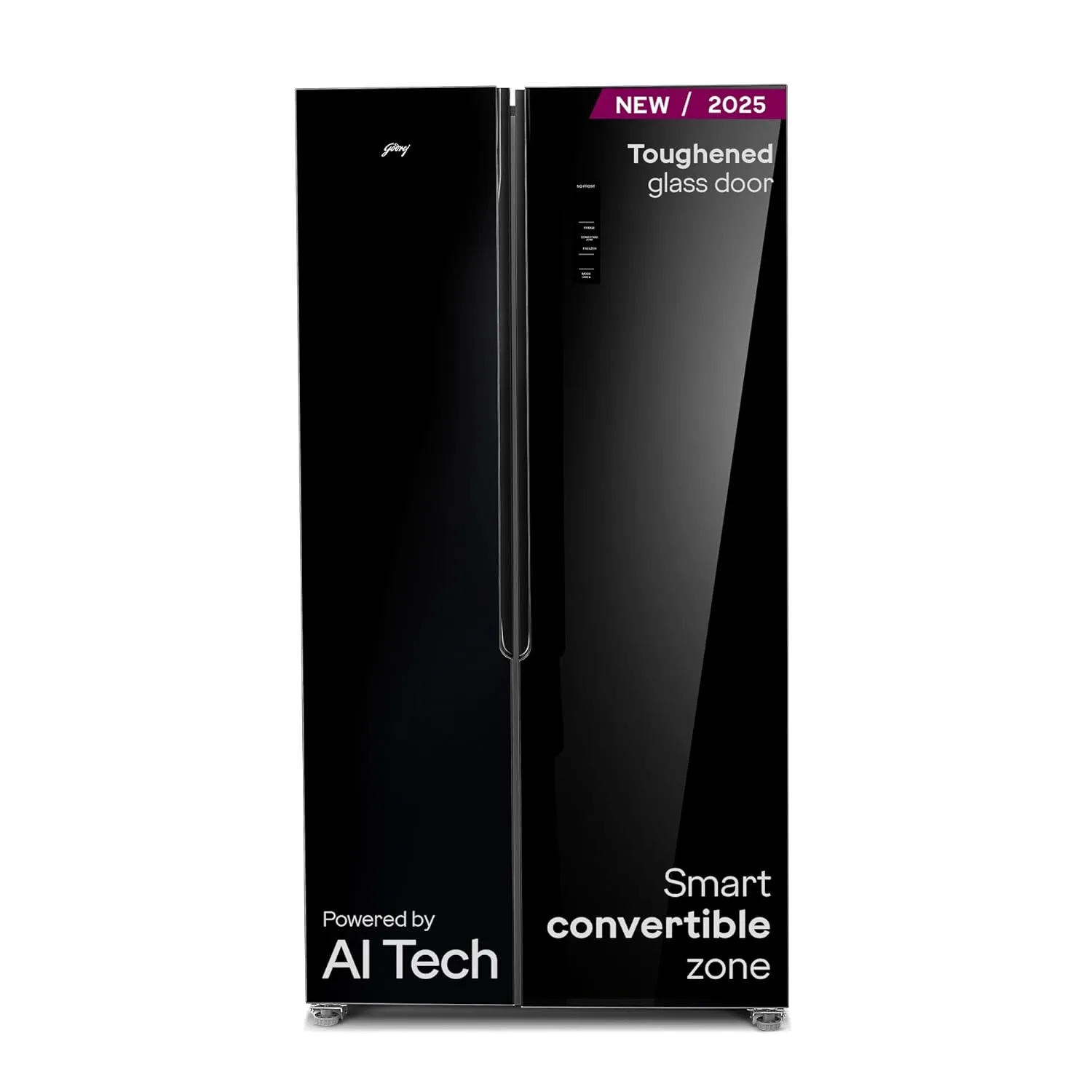 Godrej RS EONVELVET 646C 600L 3 Star Inverter Side-by-Side Refrigerator | Smart Convertible Zones | Toughened Glass Door | AI Freshness | Frost Free | Opera Black (2025 Model)
