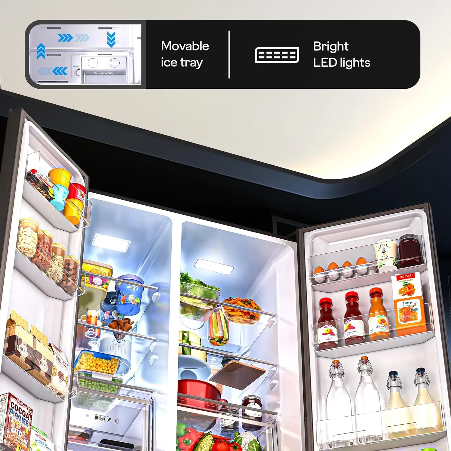 Godrej RS EONVELVET 646C 600L 3 Star Inverter Side-by-Side Refrigerator | Smart Convertible Zones | Toughened Glass Door | AI Freshness | Frost Free | Opera Black (2025 Model)