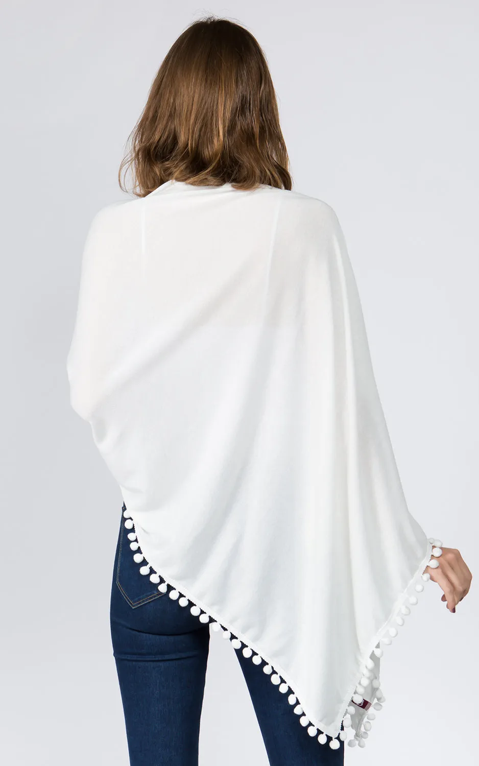 PA9442 Solid Color High Quality Poncho with Pompom