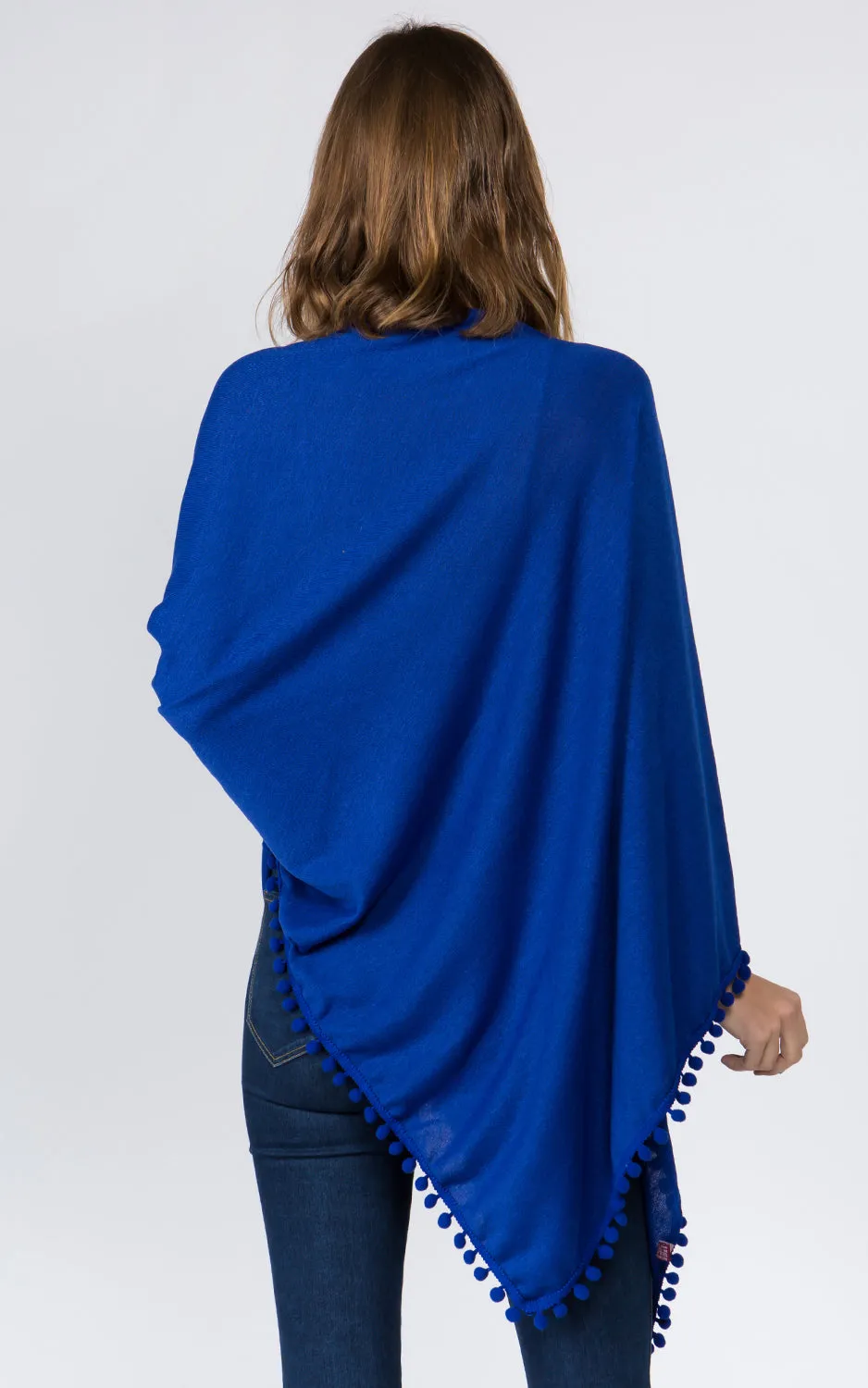 PA9442 Solid Color High Quality Poncho with Pompom