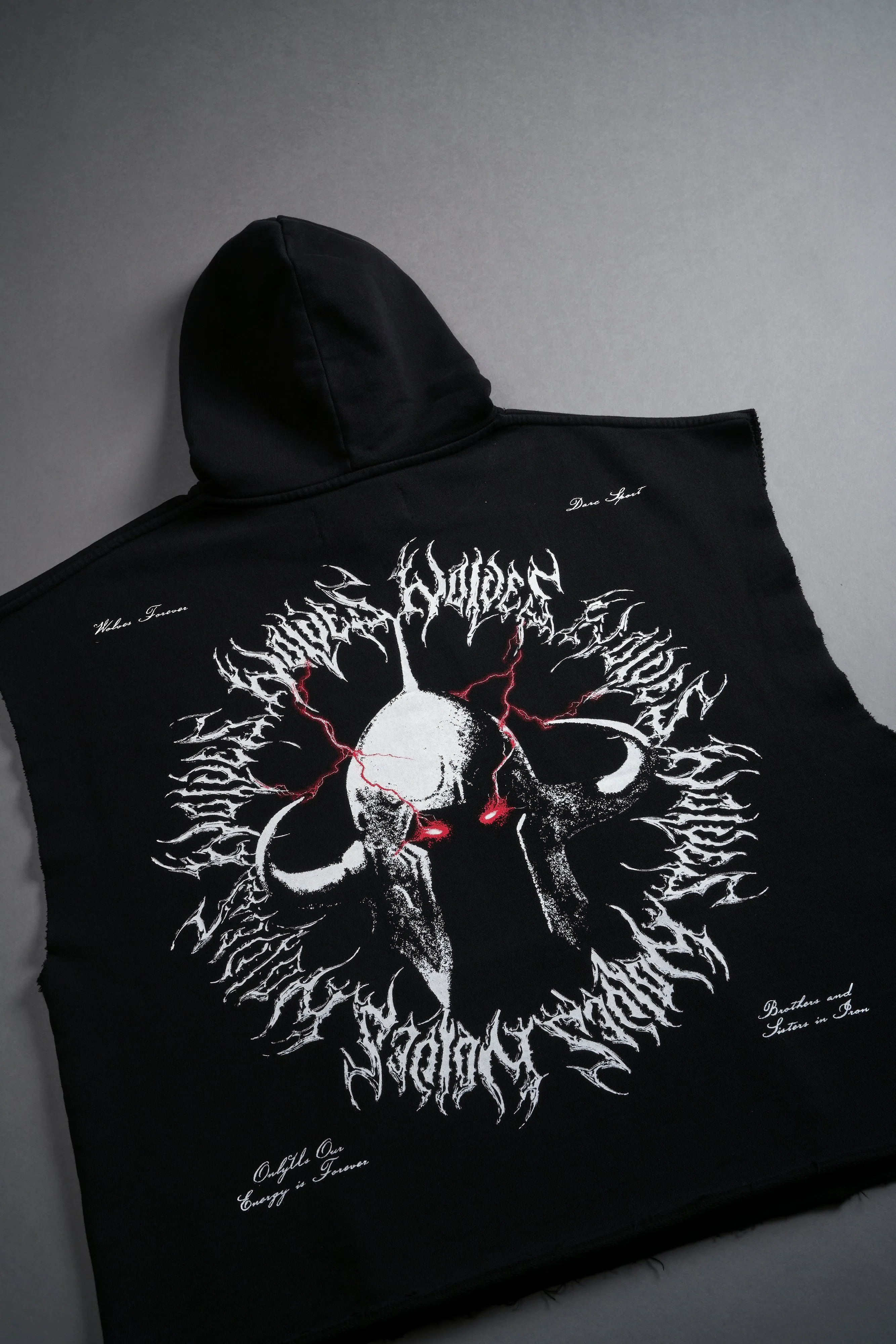 Ragnarok "Grunge" Cut-Off Hoodie in Black