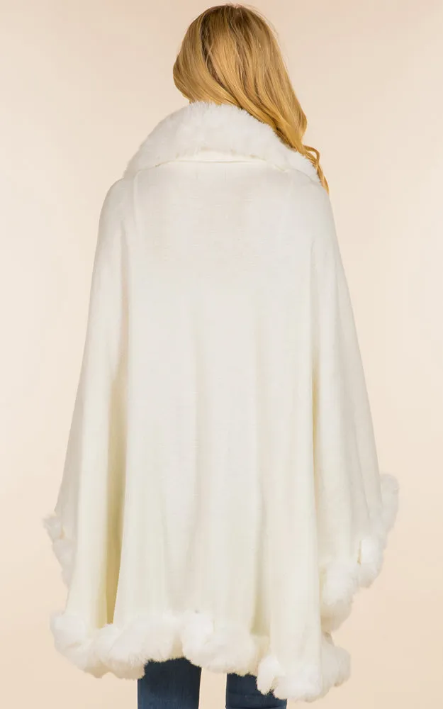 SH4214 Faux Fur Double Trim Cape/Ruana w/Hood