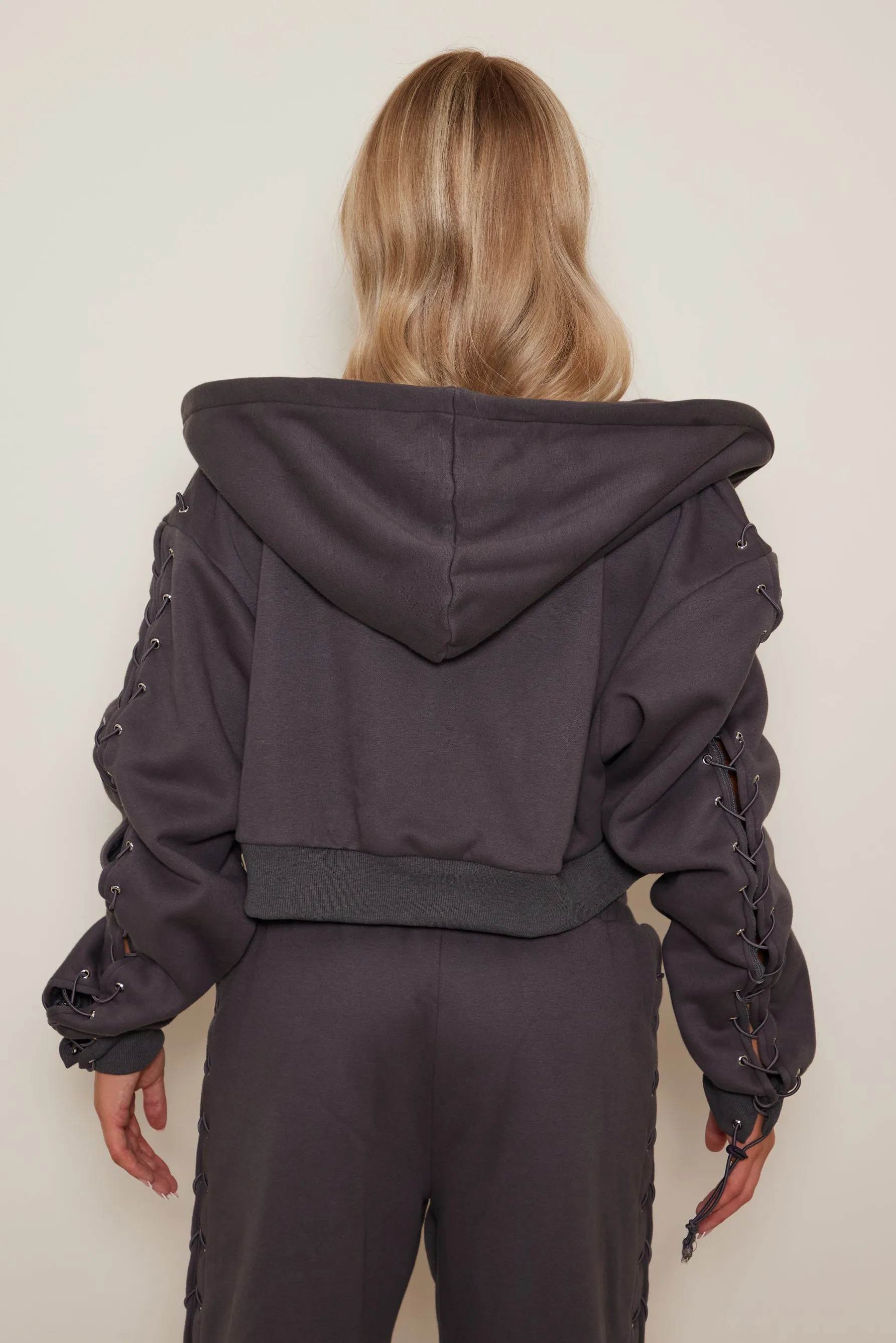 The Lace Trim Jersey Jacket - Charcoal