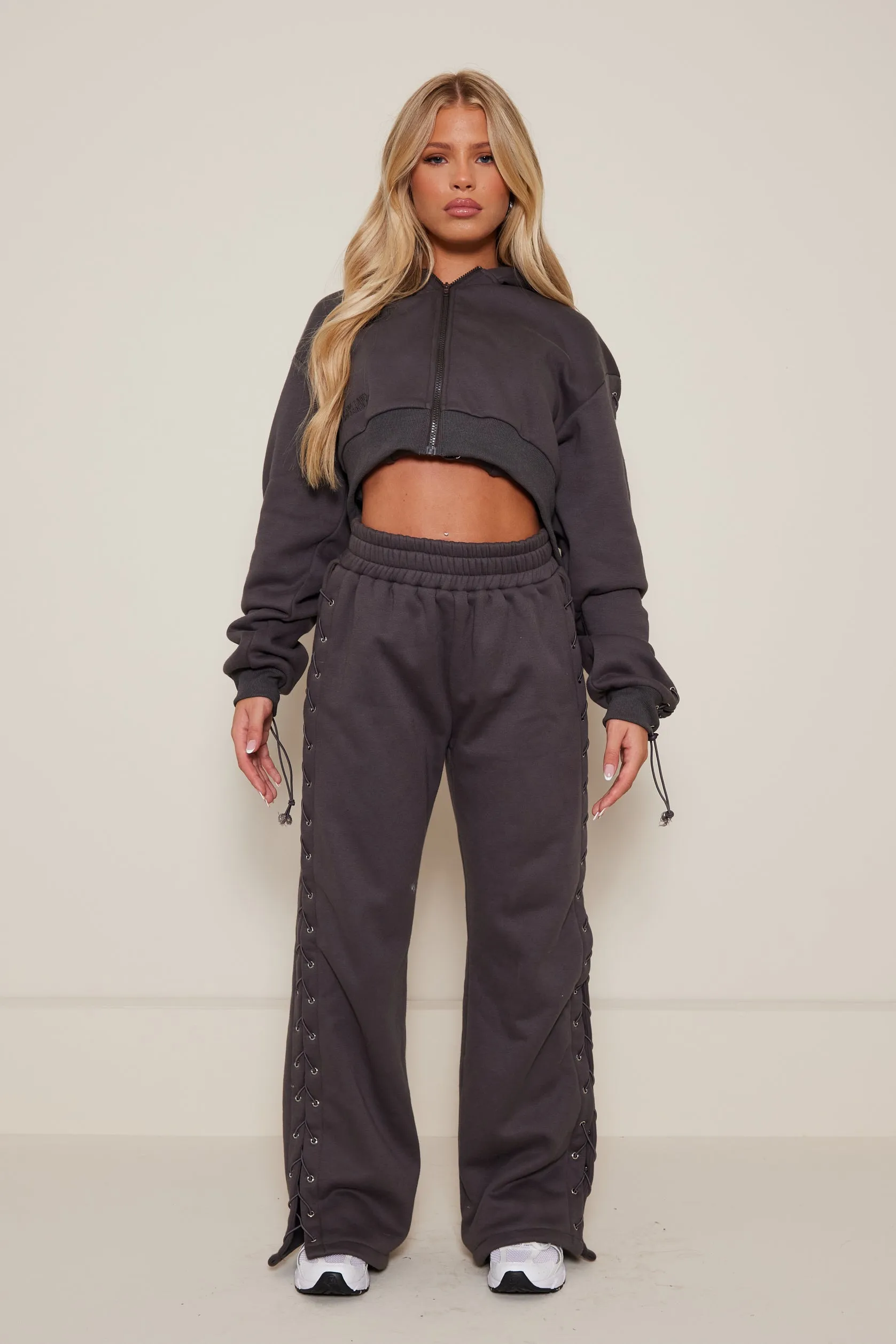 The Lace Trim Jersey Jacket - Charcoal