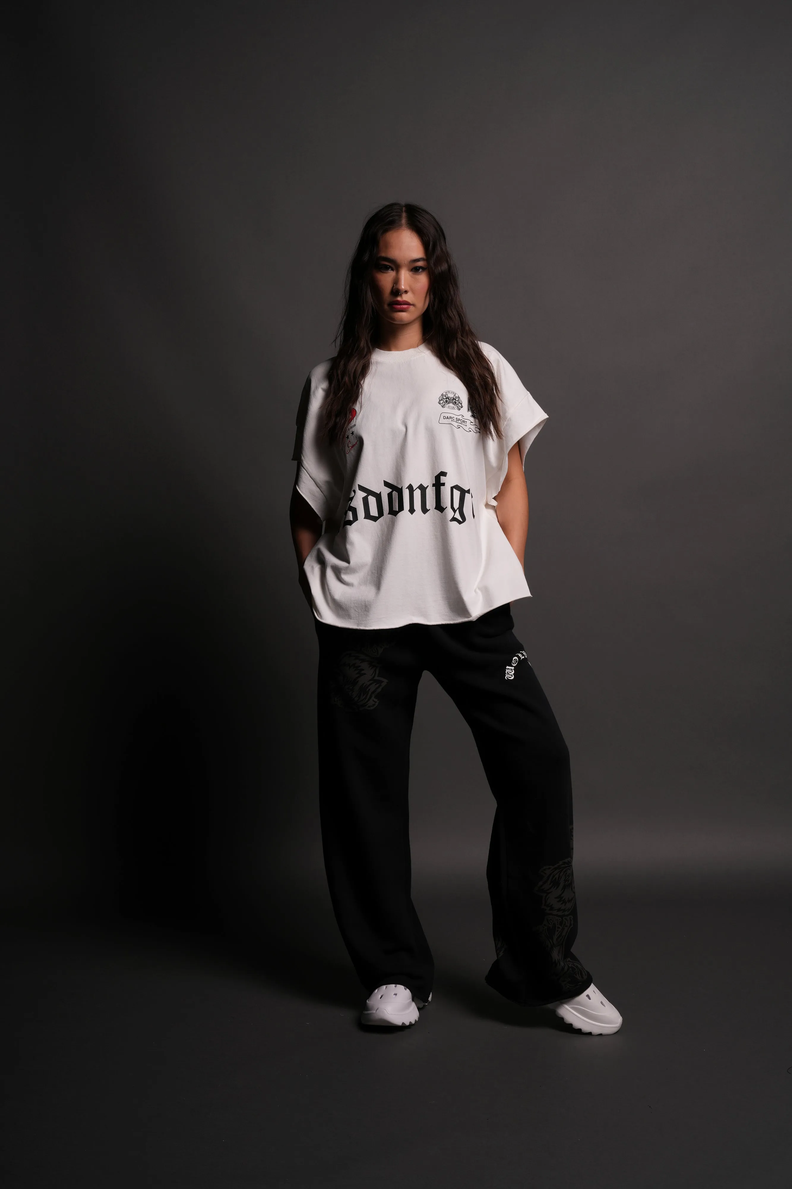 Us Forever Grunge Cut-Off Tee in Cream