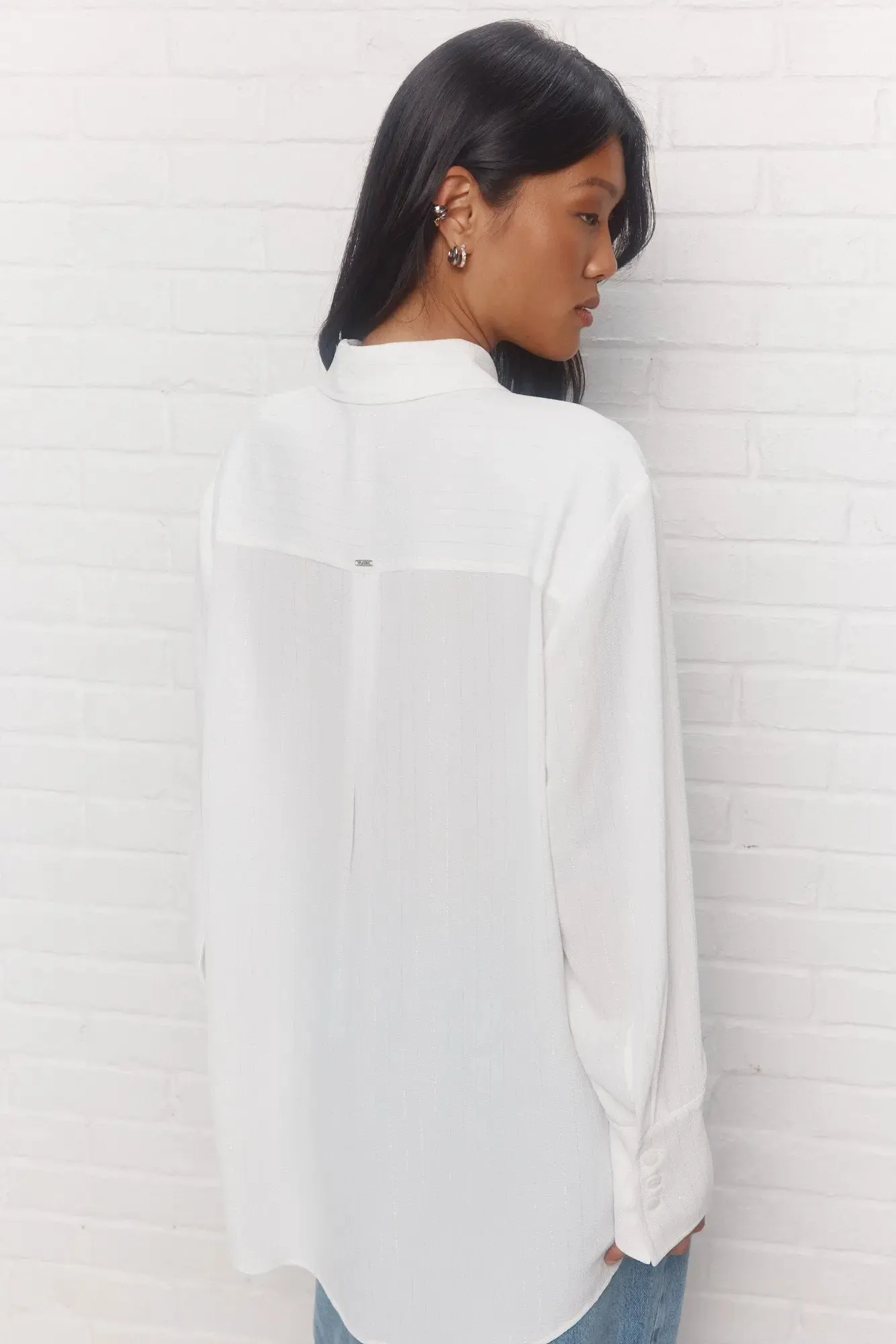Valentine | Chemise blanche lignée argent