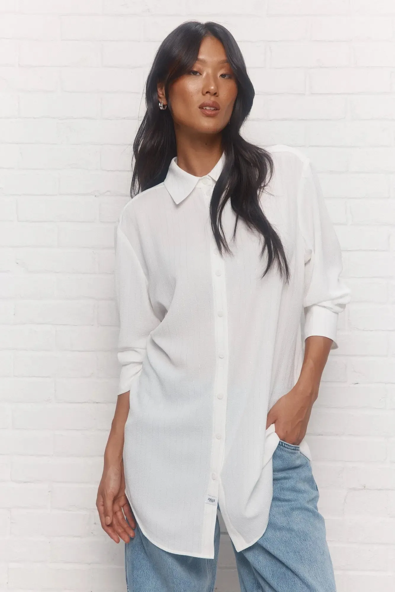 Valentine | Chemise blanche lignée argent