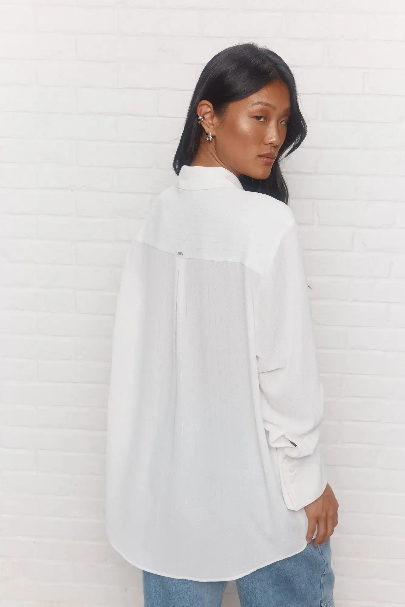 Valentine | Chemise blanche lignée argent
