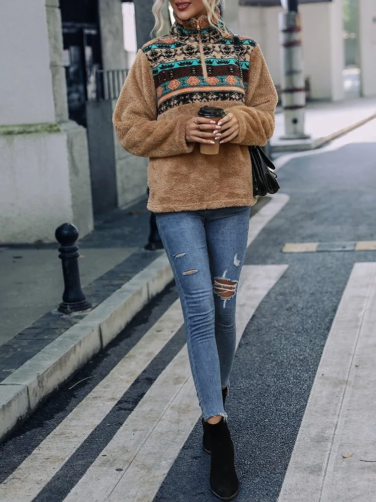Women's Hoodies Colorblock Geometric Printed Sweatshirt